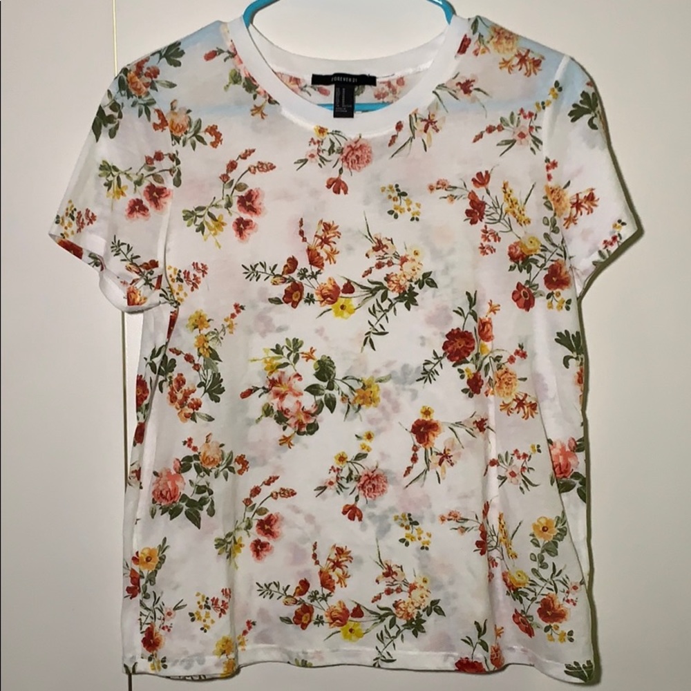 Forever 21 White Floral Tee